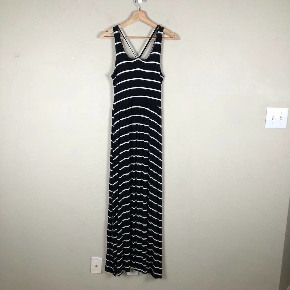 SO Dress Black White Sleeveless Maxi Cutouts Elastic Waist Womens Small